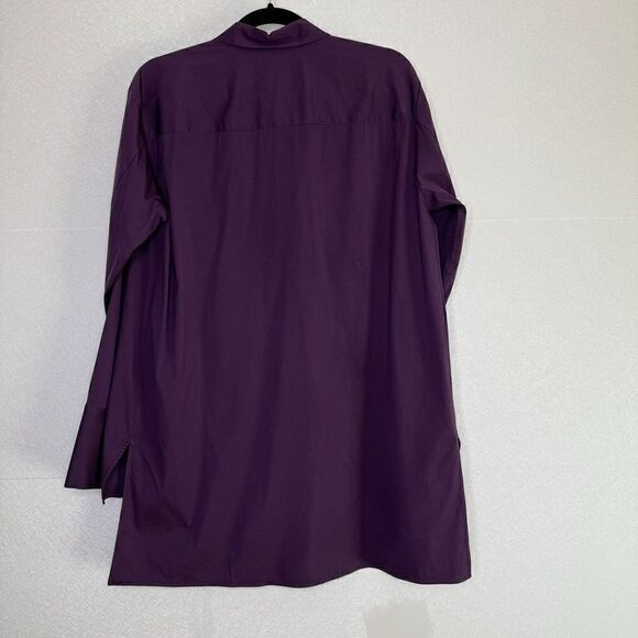 Lafayette 148 New York Dannell Eggplant Button Down Stretch Hi Low  Blouse 2 - Picture 4 of 7